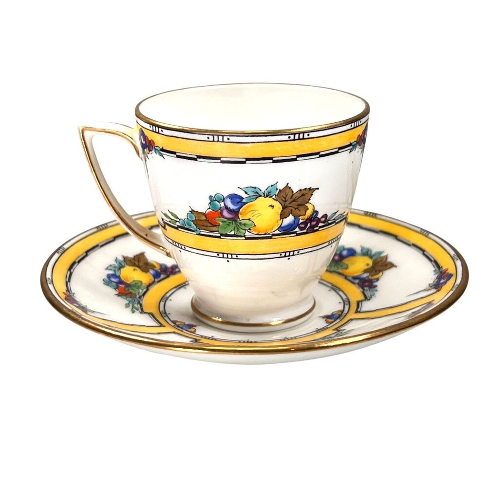 Vtg Mintons Fruit Floral Demi Tea Cup Saucer Set Hand Painted England Bone China